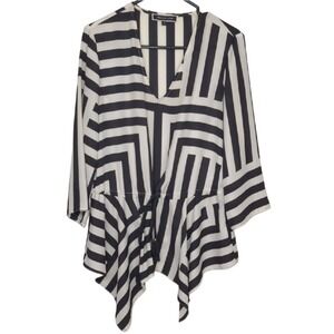 Melanie Lyne Size 6 Black‎ White Stripe Sheer Cover Up flowy Summer Vacation